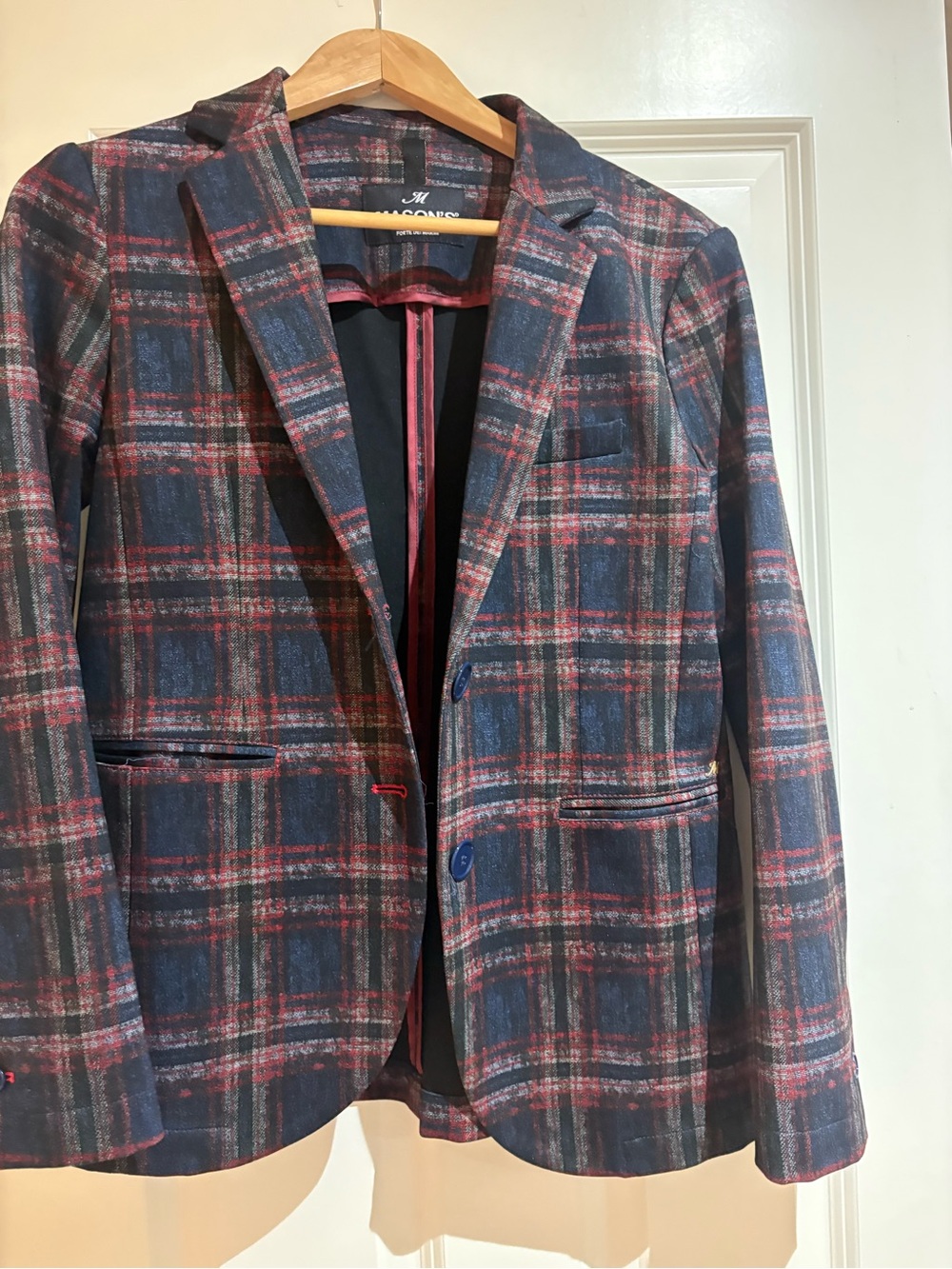 Buck Mason Navy and Red Plaid Blazer